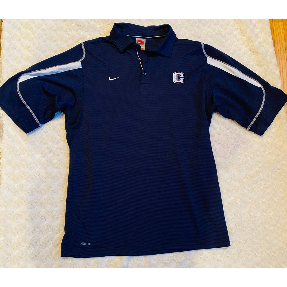 NIKE  Fit Dry UCONN University of Connecticut Huskies Polo Navy Shirt Sz Medium